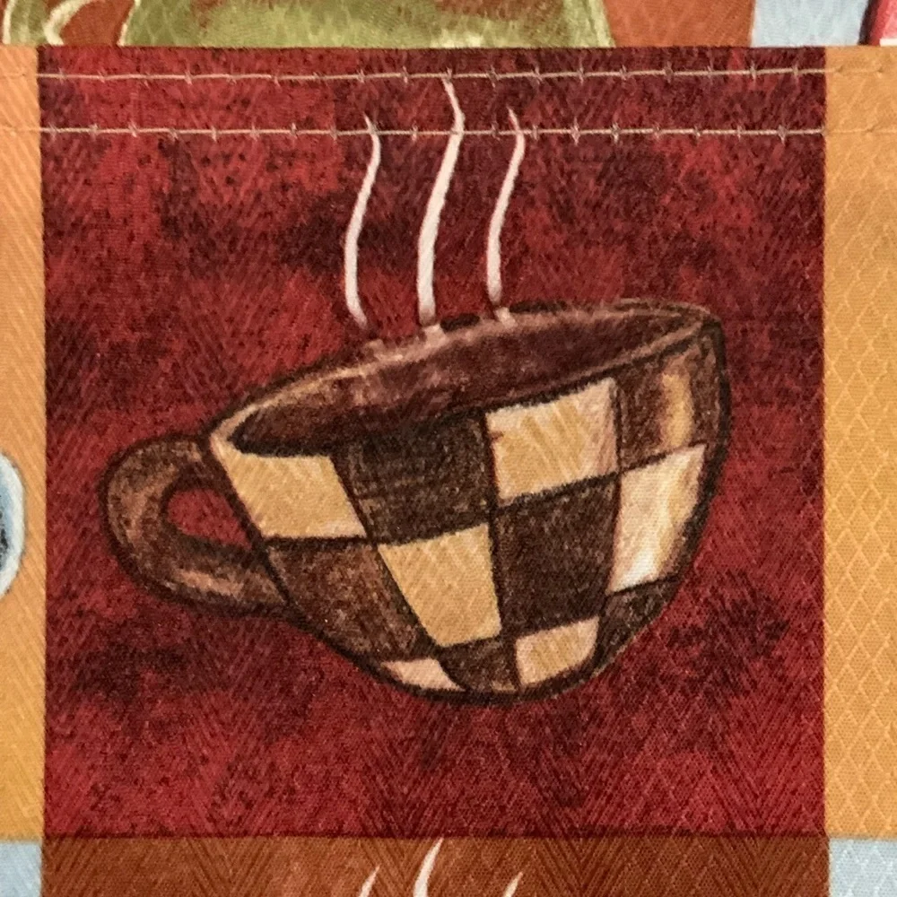 Coffee Time Placemats Printed Lined  Reversible Retro Block Pattern Set of 4